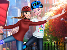 Elsa And Anna Roller Skating