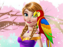 Ice Princess And Cute Parrot